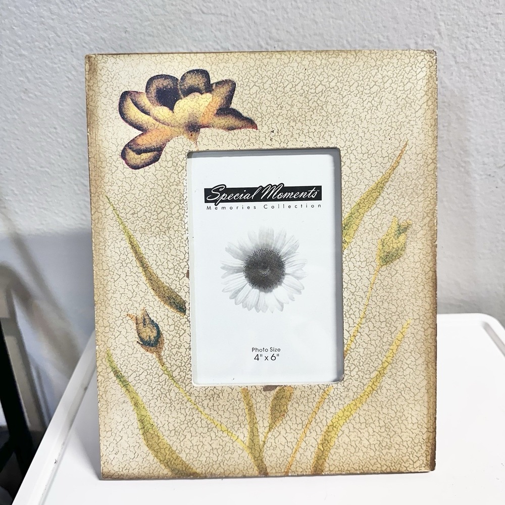 Special Moments Floral Picture Frame Crackle Finish Cottage Botanical Decor